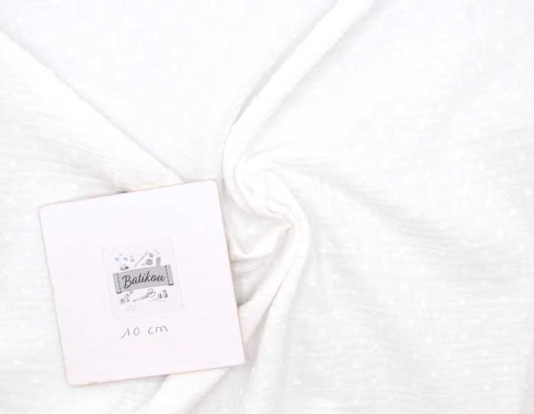 Double gaze de coton BIO plumetis blanc cassé 2