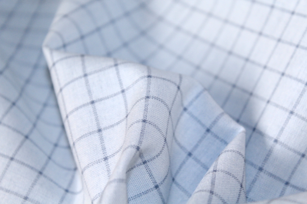 Chambray coton bleu à carreaux