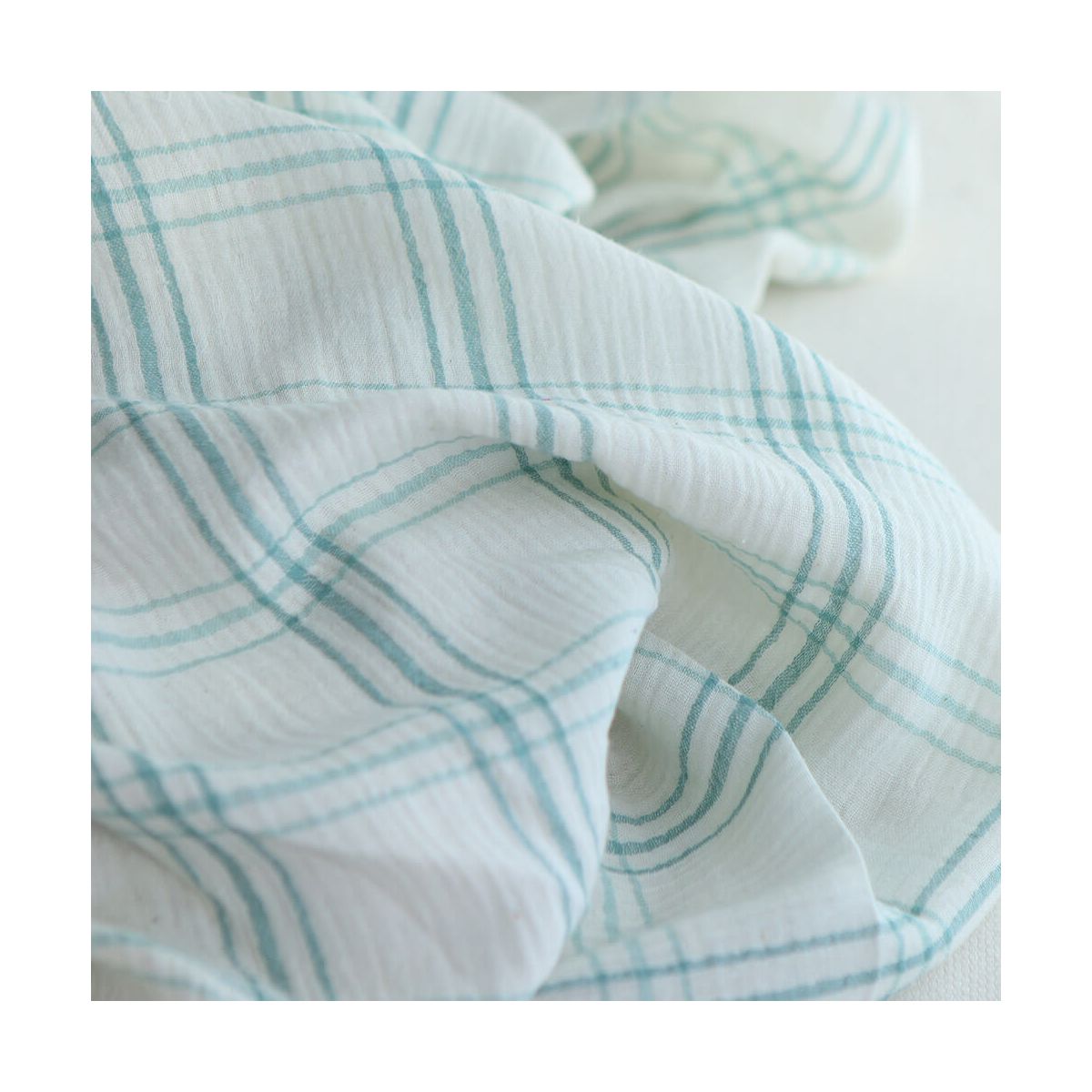Double gaze de coton ivoire carreaux aqua