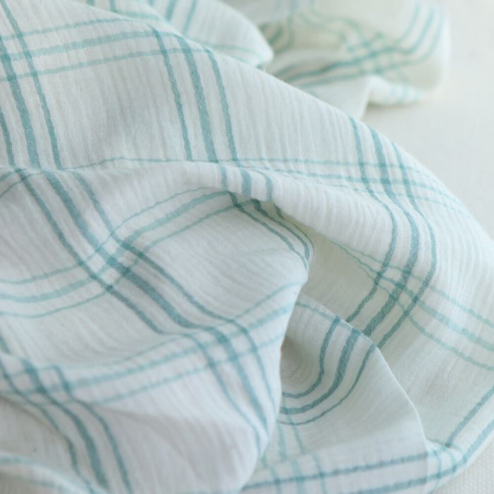 Double gaze de coton ivoire carreaux aqua
