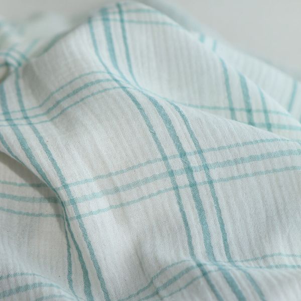 Double gaze de coton ivoire carreaux aqua 2