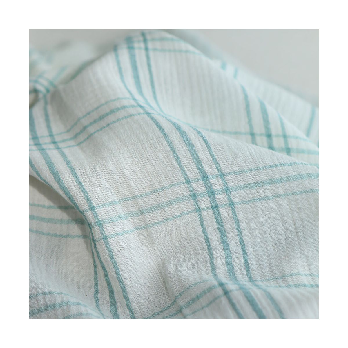 Double gaze de coton ivoire carreaux aqua