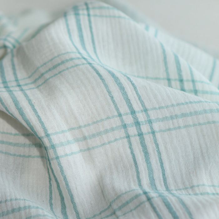 Double gaze de coton ivoire carreaux aqua