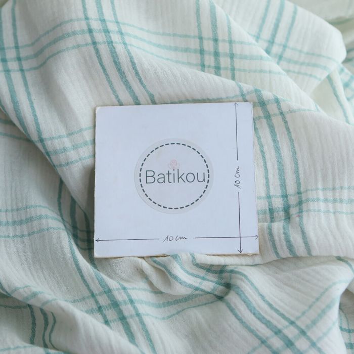 Double gaze de coton ivoire carreaux aqua