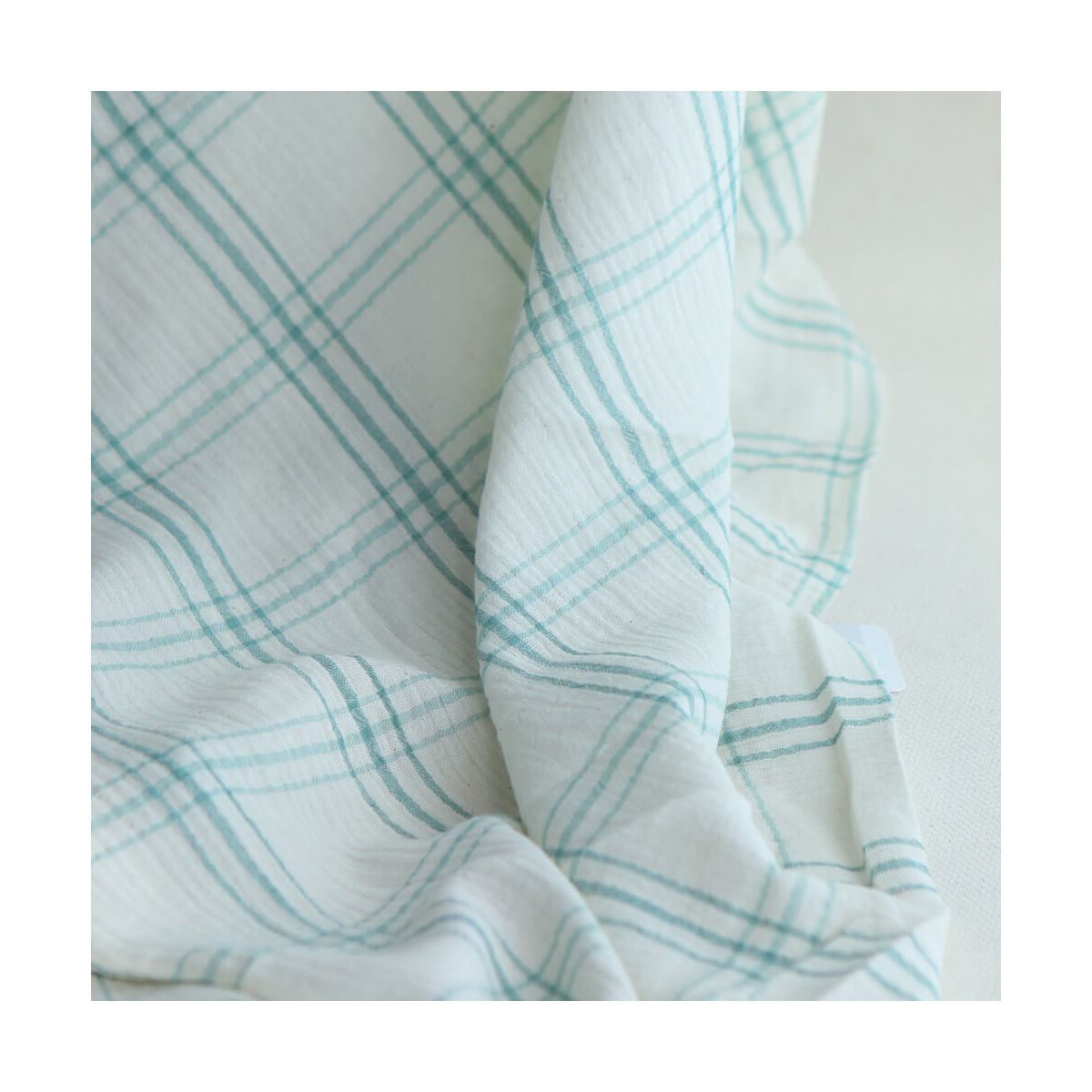 Double gaze de coton ivoire carreaux aqua