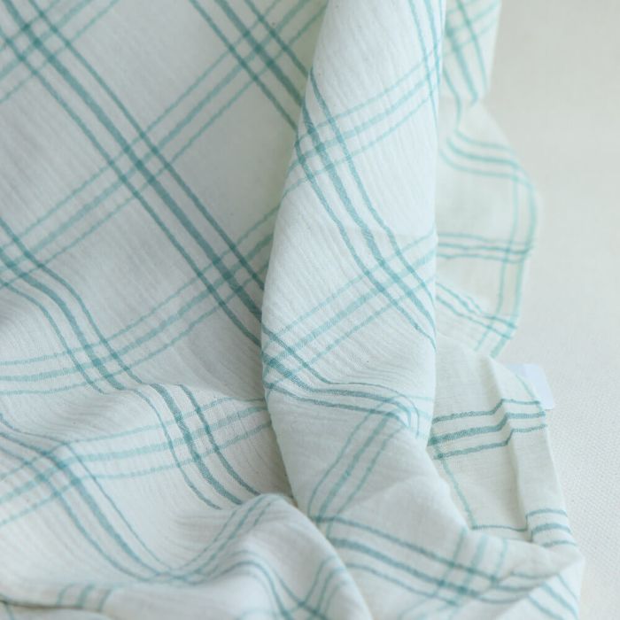 Double gaze de coton ivoire carreaux aqua