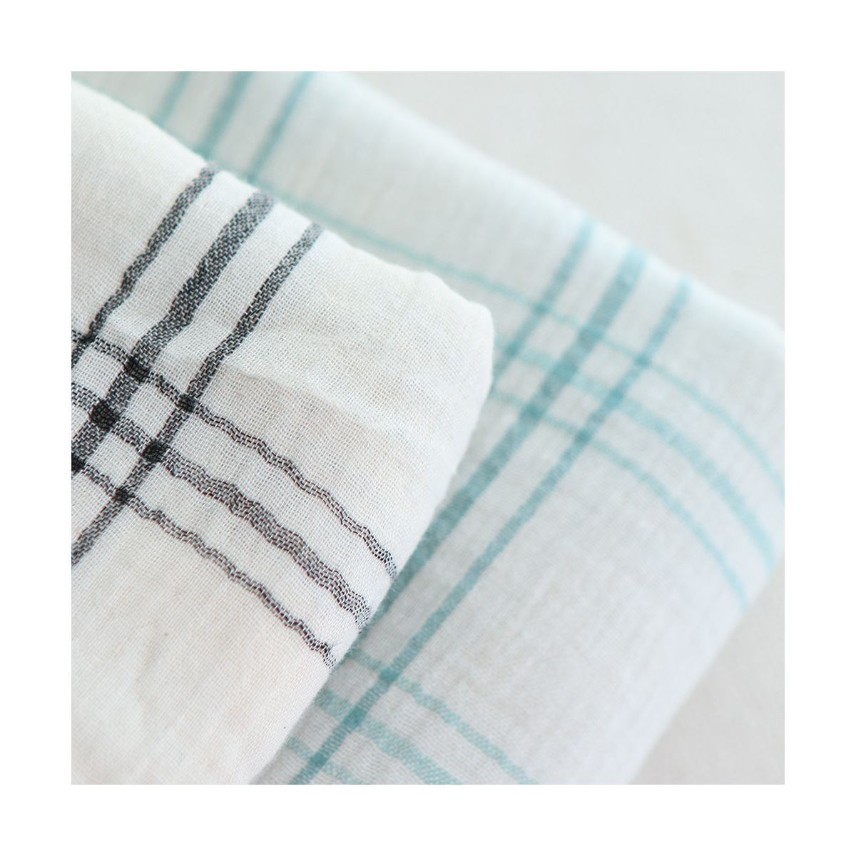 Double gaze de coton ivoire carreaux aqua