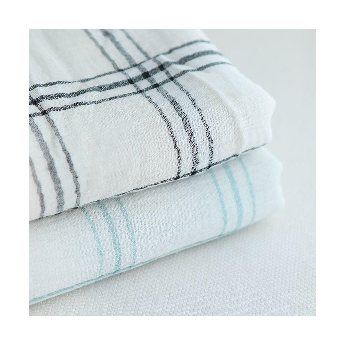Double gaze de coton ivoire carreaux aqua