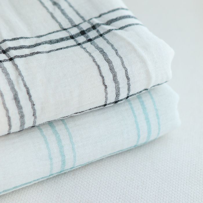 Double gaze de coton ivoire carreaux aqua