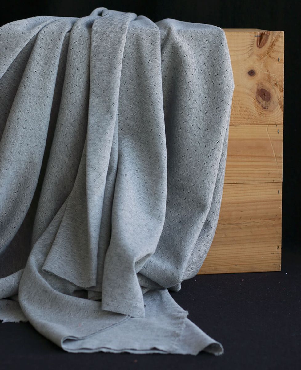 Jersey coton maille pointelle coloris gris clair chiné