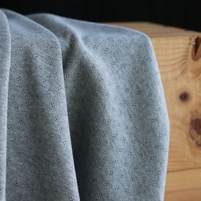 Jersey coton maille pointelle coloris gris clair chiné