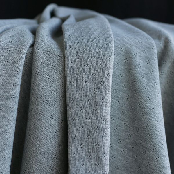 Jersey coton maille pointelle coloris gris clair chiné