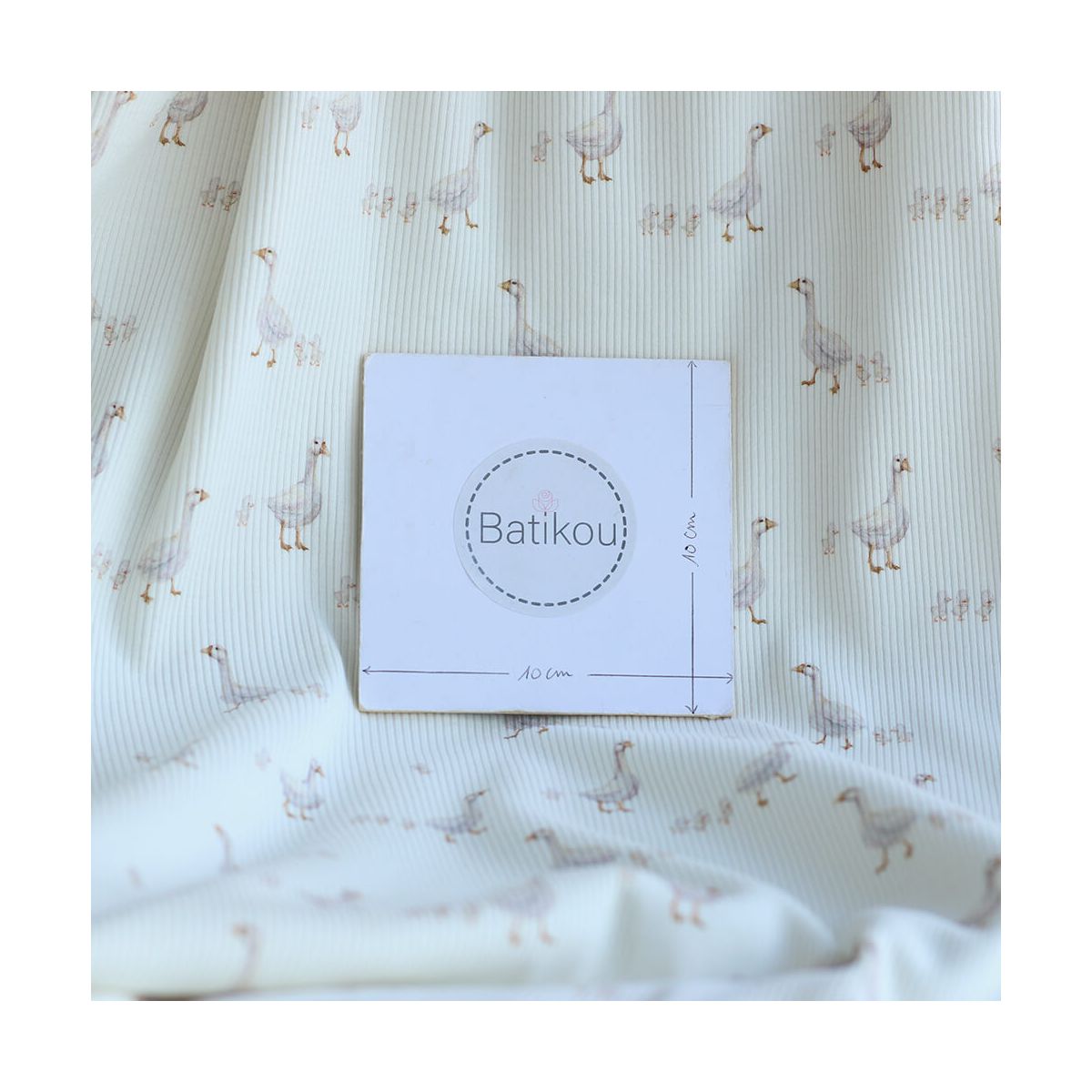 Jersey coton côtes fines à motifs petites oies fond lait