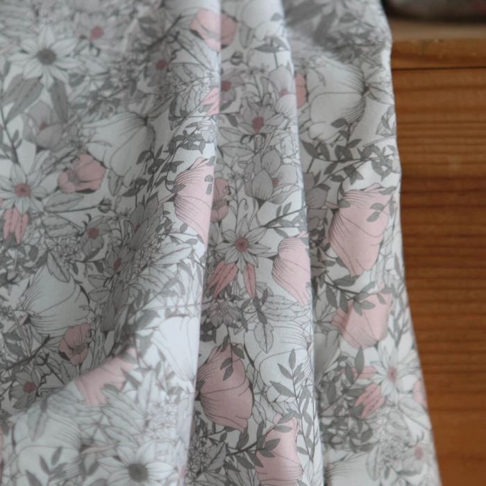 Tissu exclusif Coton lawn motif Lina gris