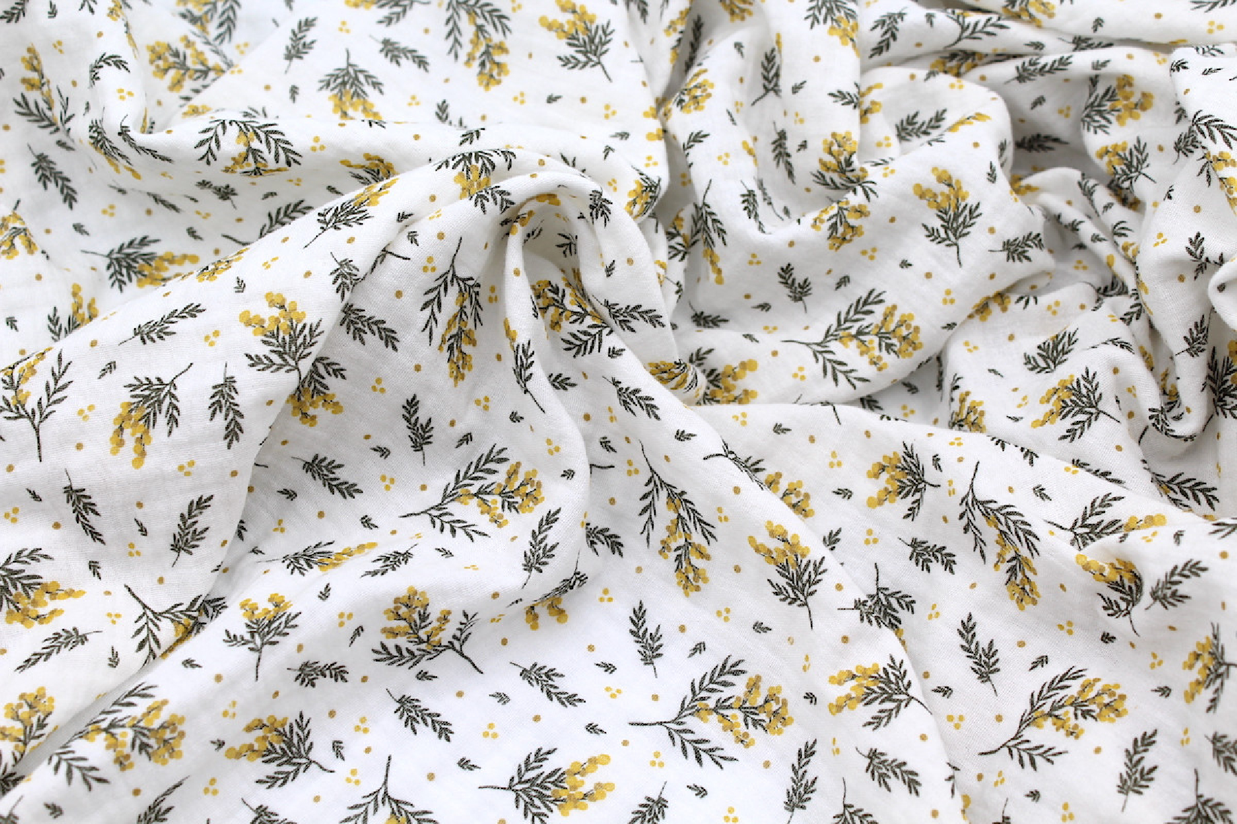 Double gaze de coton BIO motif exclusif Mimoza mimosa