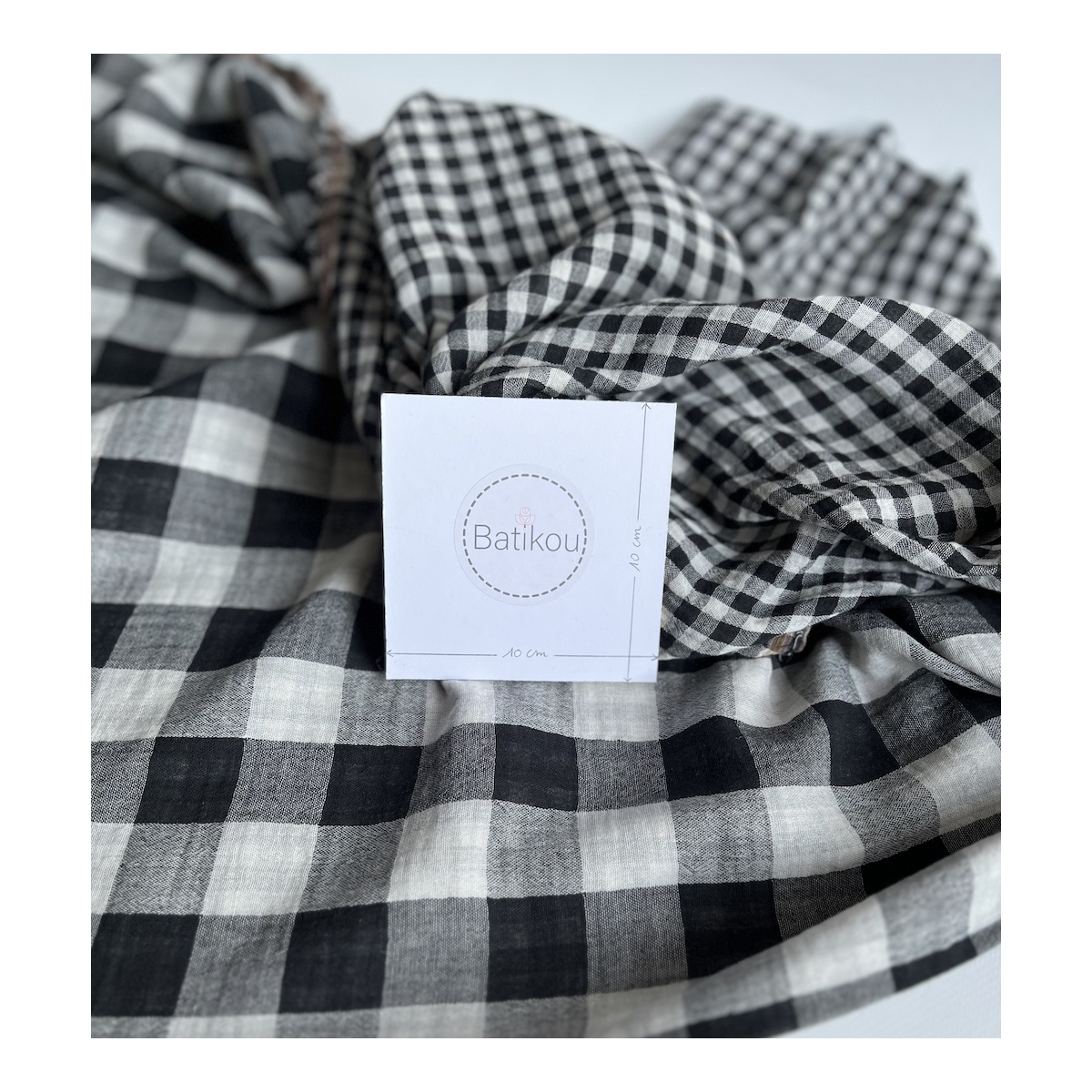 Double gaze de coton vichy réversible noir / blanc Qualité Oeko-tex - 3