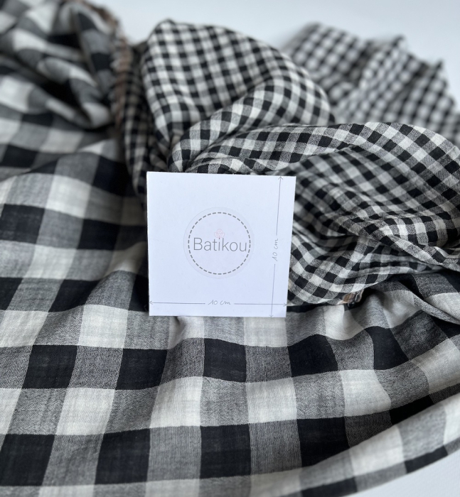 Double gaze de coton vichy réversible noir / blanc Qualité Oeko-tex - 3