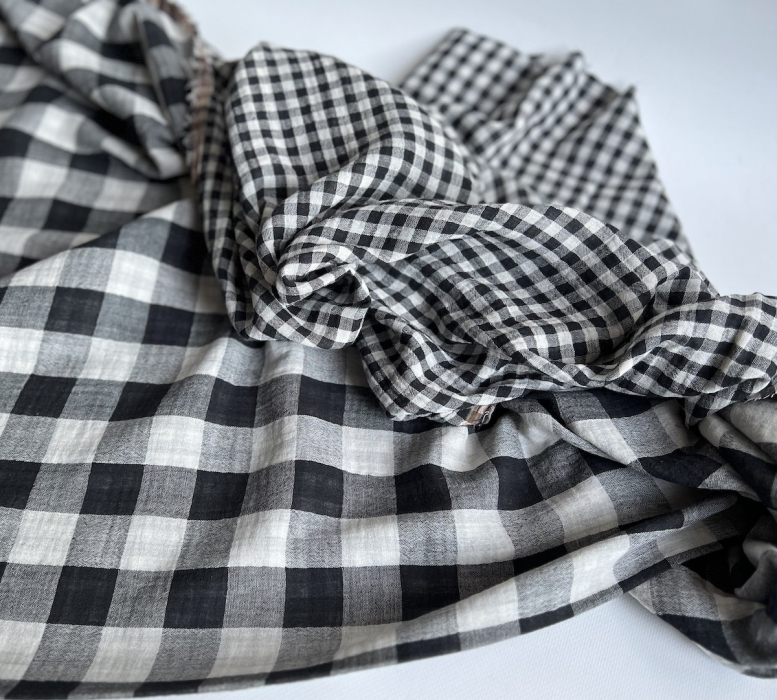 Double gaze de coton vichy réversible noir / blanc Qualité Oeko-tex - 5
