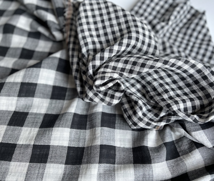 Double gaze de coton vichy réversible noir / blanc Qualité Oeko-tex - 6
