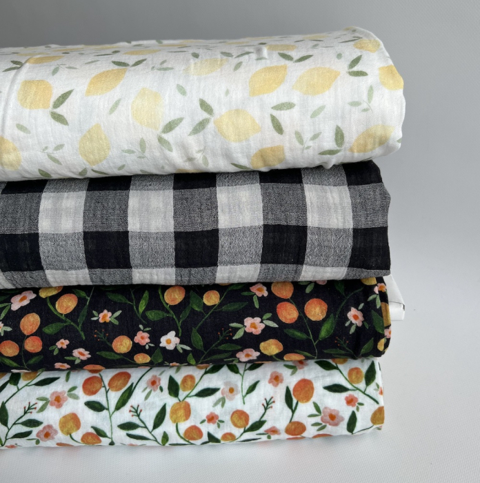 Double gaze de coton vichy réversible noir / blanc Qualité Oeko-tex - 7