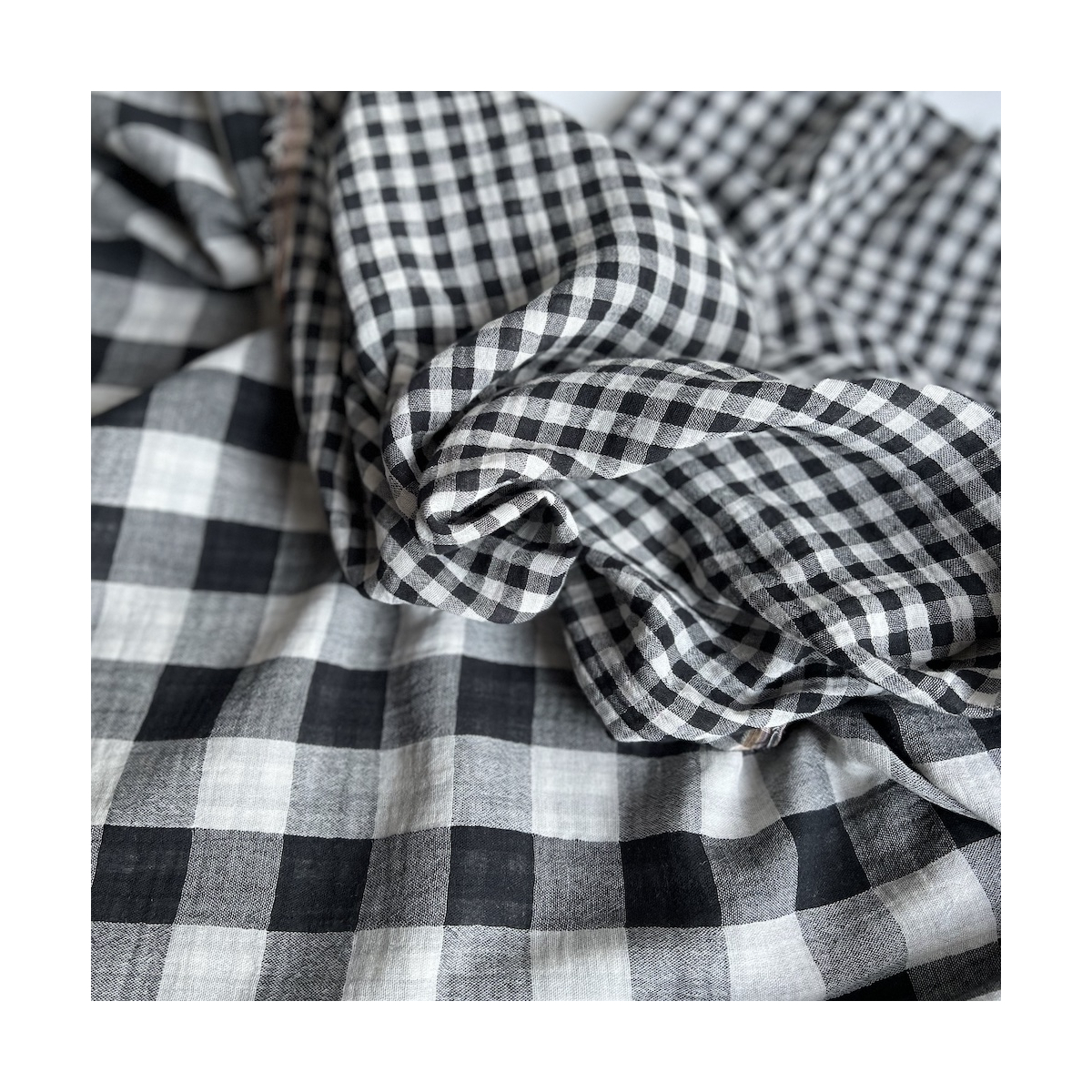 Double gaze de coton vichy réversible noir / blanc Qualité Oeko-tex - 1