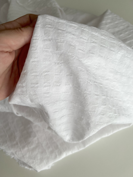 Seersucker / Coton gaufré vichy 6mm blanc / blanc Batikou - 1 2