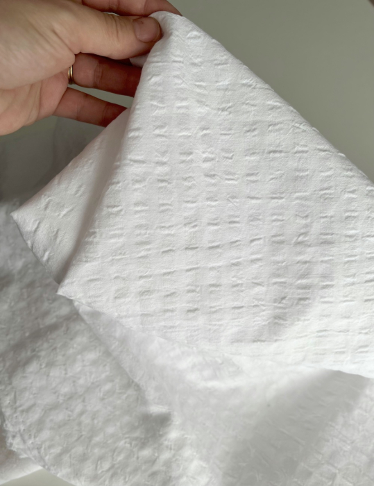 Seersucker / Coton gaufré vichy 6mm blanc / blanc Batikou - 5