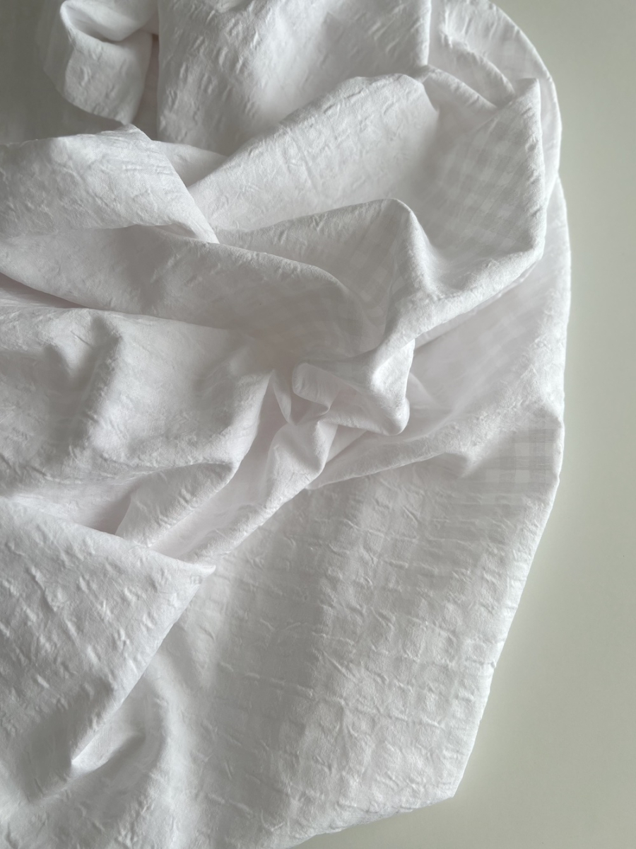 Seersucker / Coton gaufré vichy 6mm blanc / blanc Batikou - 6