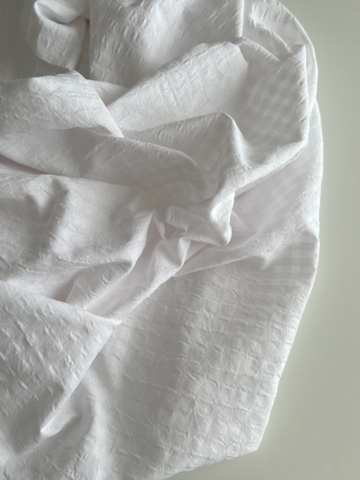 Seersucker / Coton gaufré vichy 6mm blanc / blanc Batikou - 6