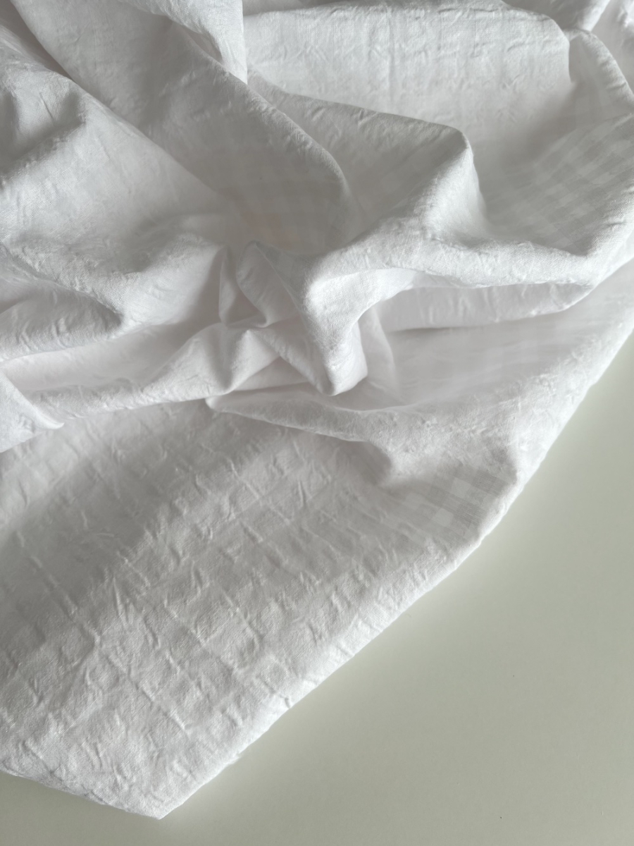 Seersucker / Coton gaufré vichy 6mm blanc / blanc Batikou - 7