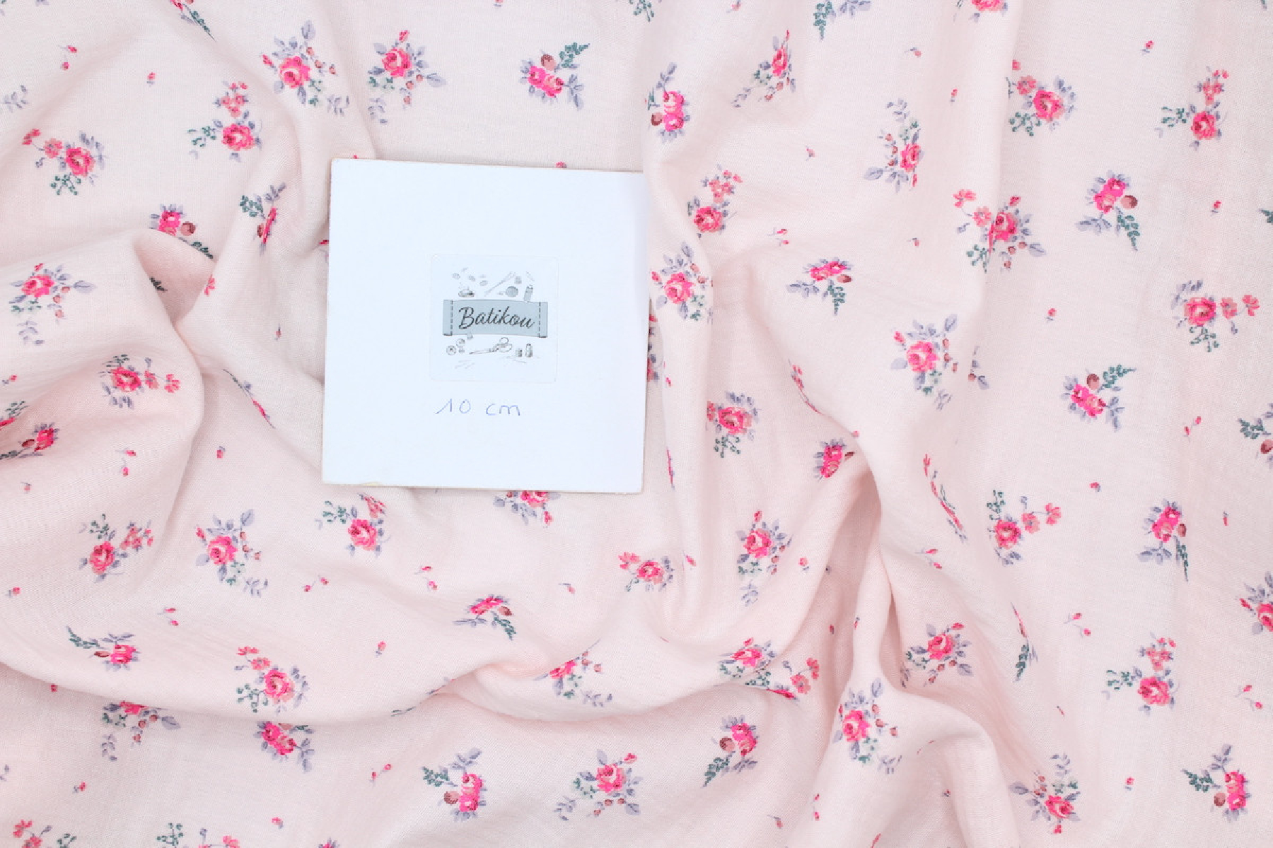 Salomé - Double gaze de coton BIO exclusif rose poudré à motifs