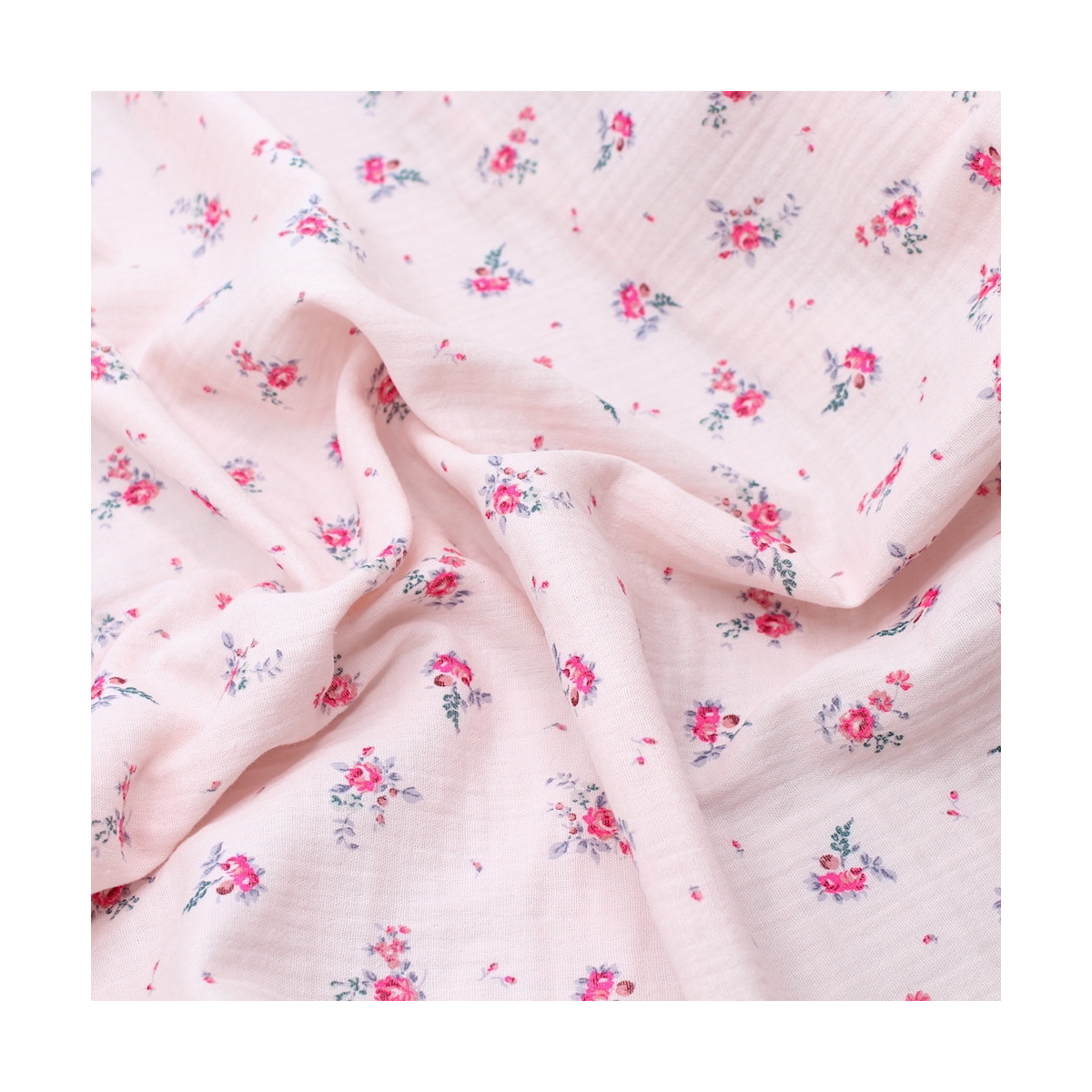 Salomé - Double gaze de coton BIO exclusif rose poudré à motifs