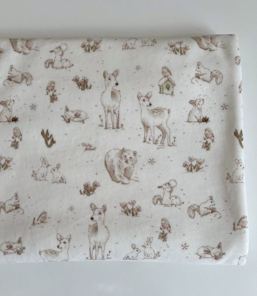 Robin - Velours de coton Nicky motif forêt tons beige Tissus issus de l'agriculture biologique  - 1 2