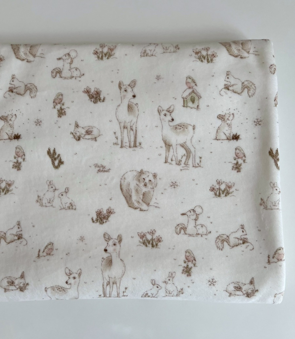 Robin - Velours de coton Nicky motif forêt tons beige Tissus issus de l'agriculture biologique  - 2