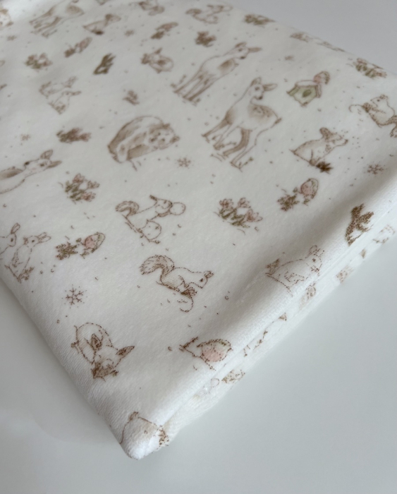 Robin - Velours de coton Nicky motif forêt tons beige Tissus issus de l'agriculture biologique  - 12