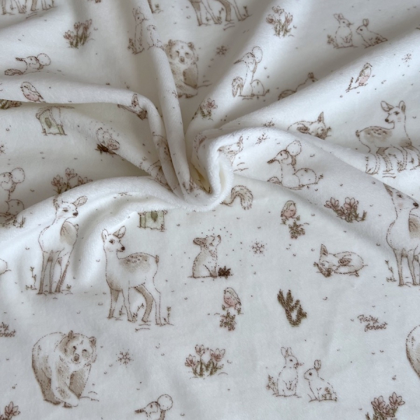 Robin - Velours de coton Nicky motif forêt tons beige Tissus issus de l'agriculture biologique  - 1