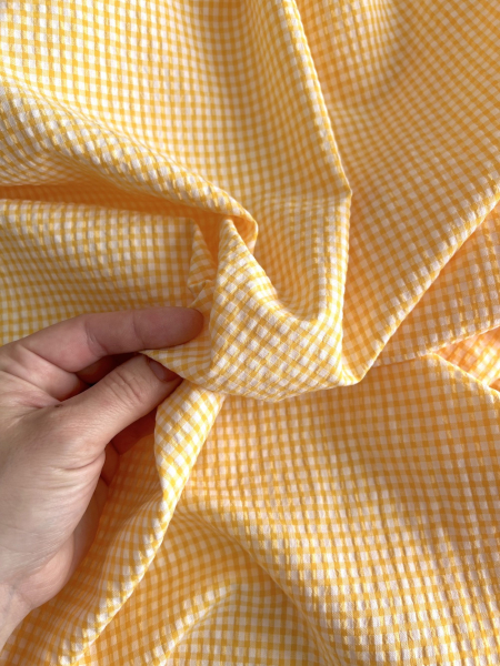 Seersucker / Coton gaufré vichy mini 3mm jaune citron / blanc 2