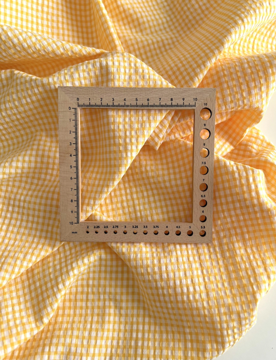 Seersucker / Coton gaufré vichy mini 3mm jaune citron / blanc