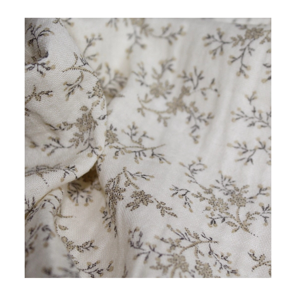 Meriem - Double gaze de coton BIO écru à motifs fleuris