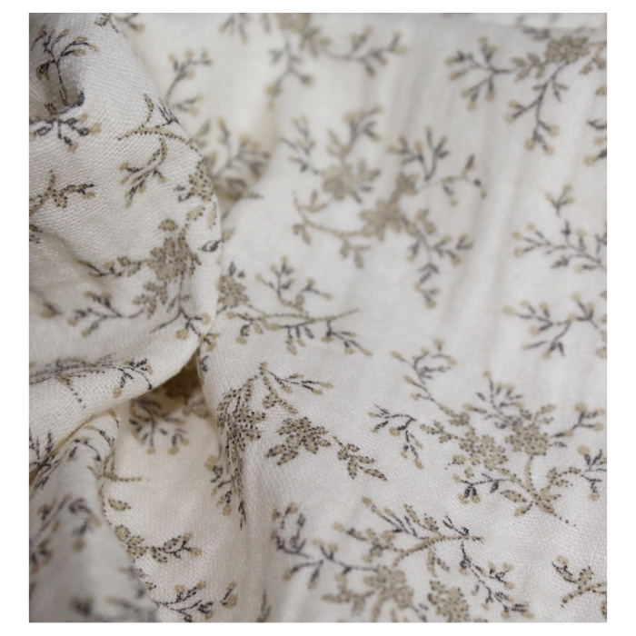 Meriem - Double gaze de coton BIO écru à motifs fleuris