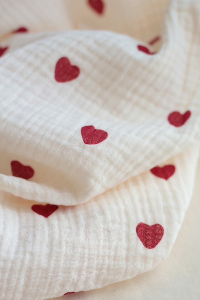 copy of Manou - Double gaze de coton BIO exclusif écru à motif coeurs