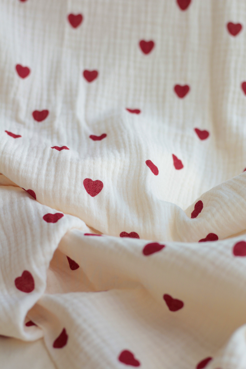 copy of Manou - Double gaze de coton BIO exclusif écru à motif coeurs