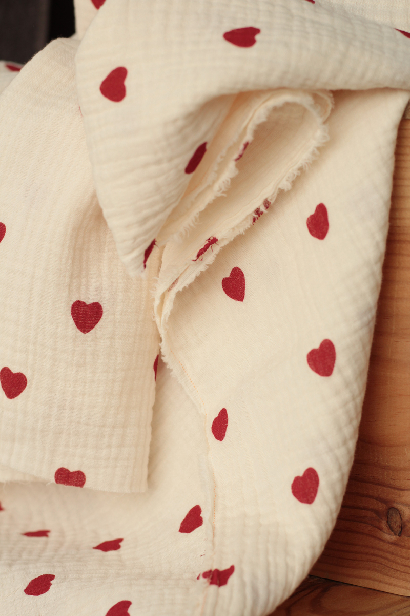copy of Manou - Double gaze de coton BIO exclusif écru à motif coeurs
