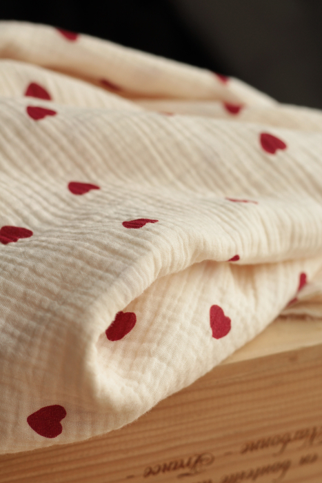 copy of Manou - Double gaze de coton BIO exclusif écru à motif coeurs