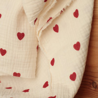 Little Manou - Double gaze de coton BIO exclusif écru à motif petits coeurs