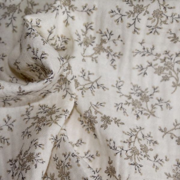 Meriem - Double gaze de coton BIO écru à motifs fleuris