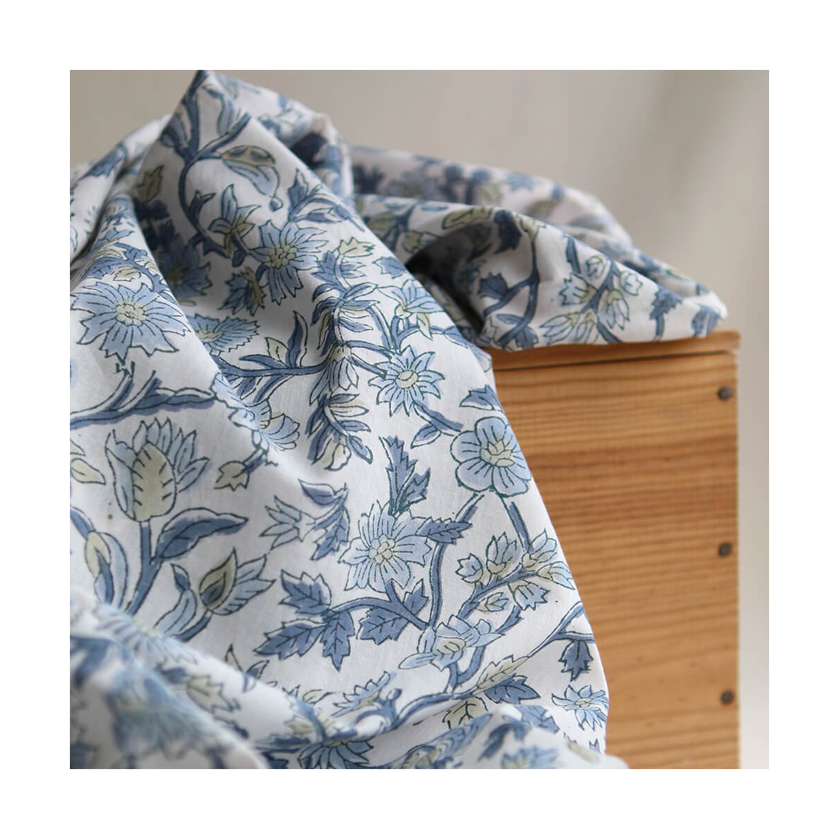 Tara Tissu Indien gris bleu Coton - Impression Artisanal Hand Block