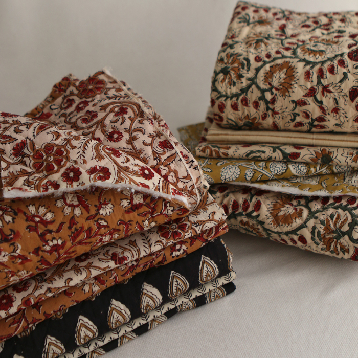 Tissu indien coton hand block traditionnel rayures