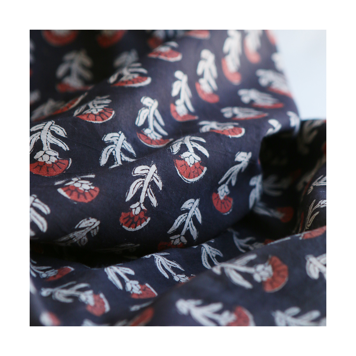 Saira B - Tissu indien en coton imprimé main Hand Block Artisanal