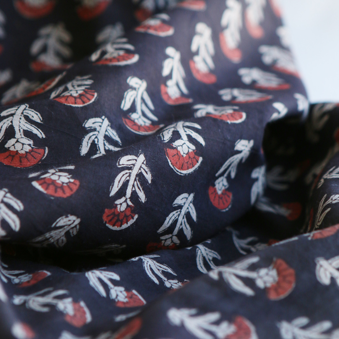 Saira B - Tissu indien en coton imprimé main Hand Block Artisanal